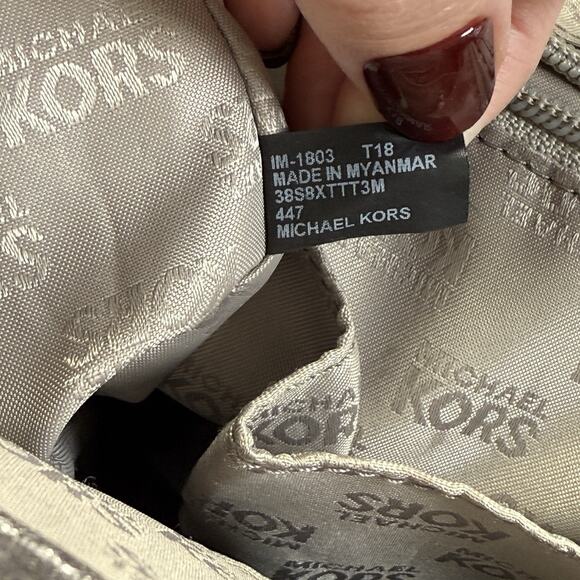 Michael Kors Jet Set Grab Bag Jacquard Signature MK Monogram Canvas Tote Gray - Picture 7 of 11